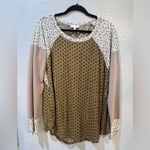 Mystree Beige and Brown Patterned Long Sleeve Top